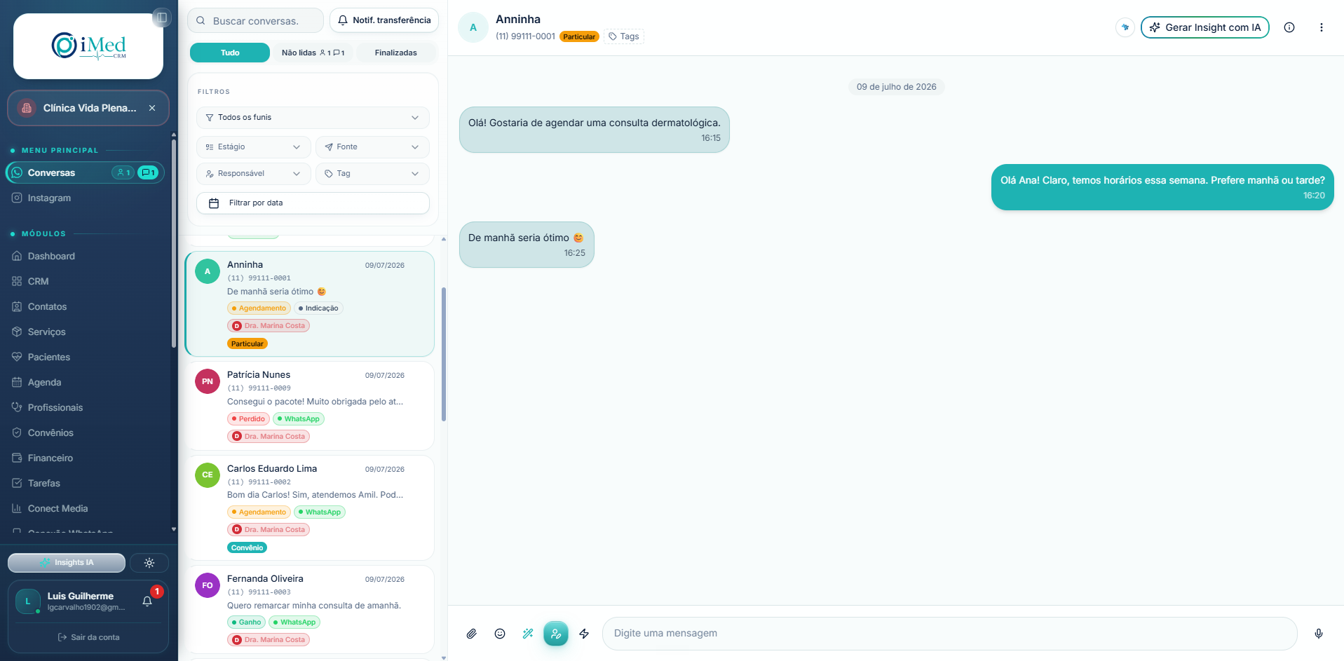 Inbox multicanal com IA que lê o contexto.
